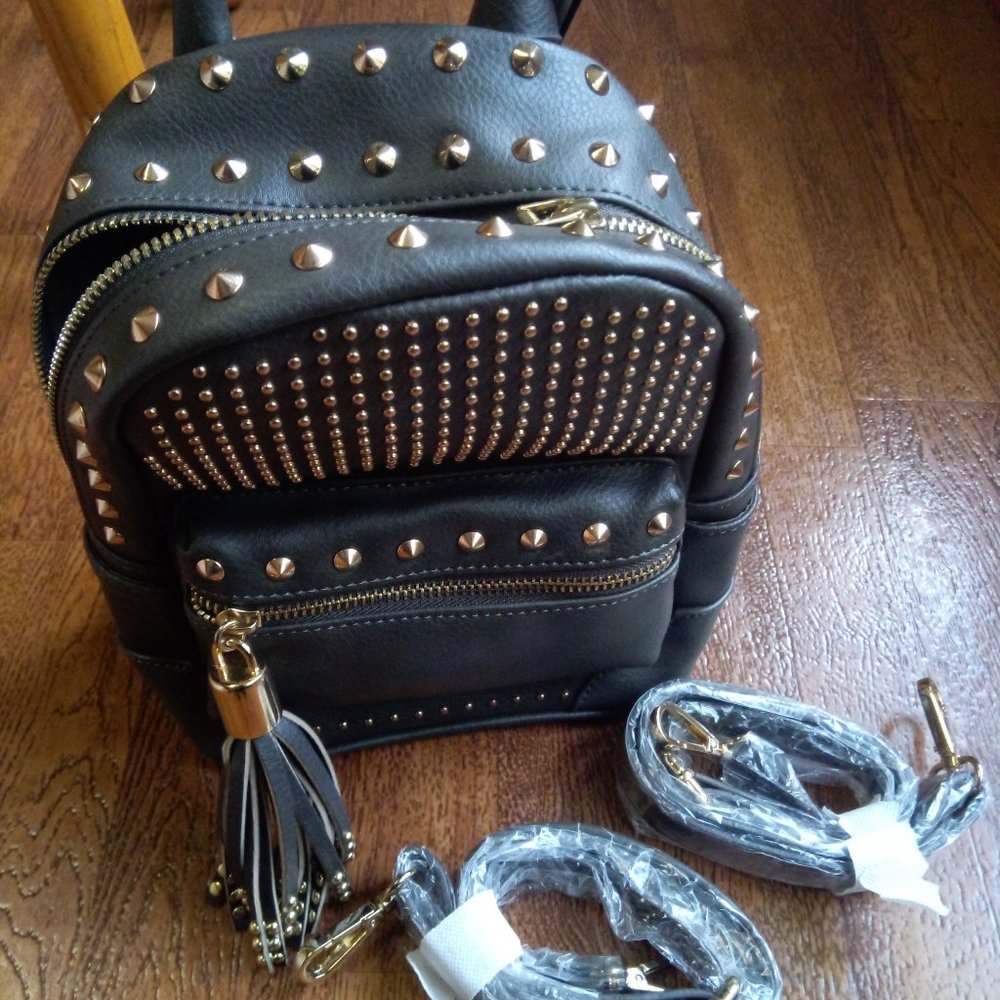 Bebe Jett Mini Studded Backpack Charcoal